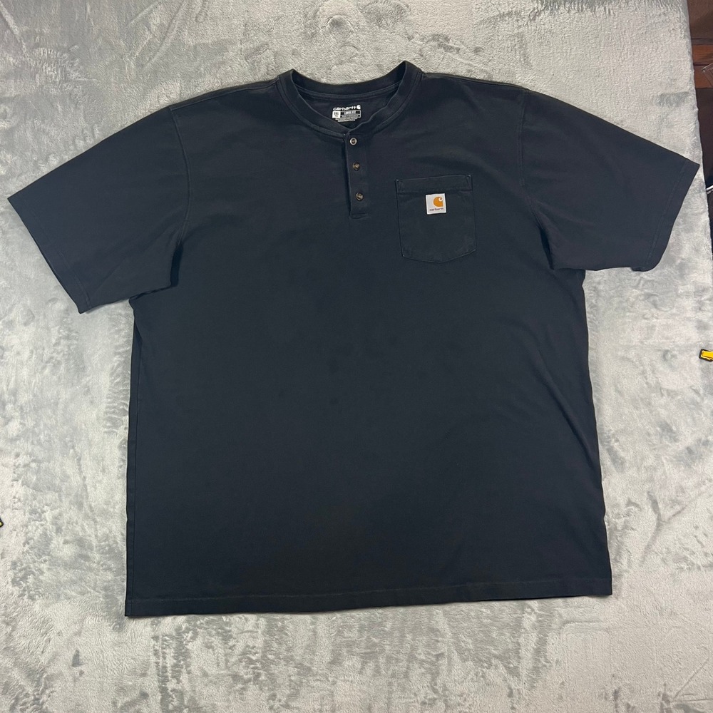 CARHARTT Henley T-Shirt Mens 3XL Tall Black K84 Loose Fit Pocket Tee